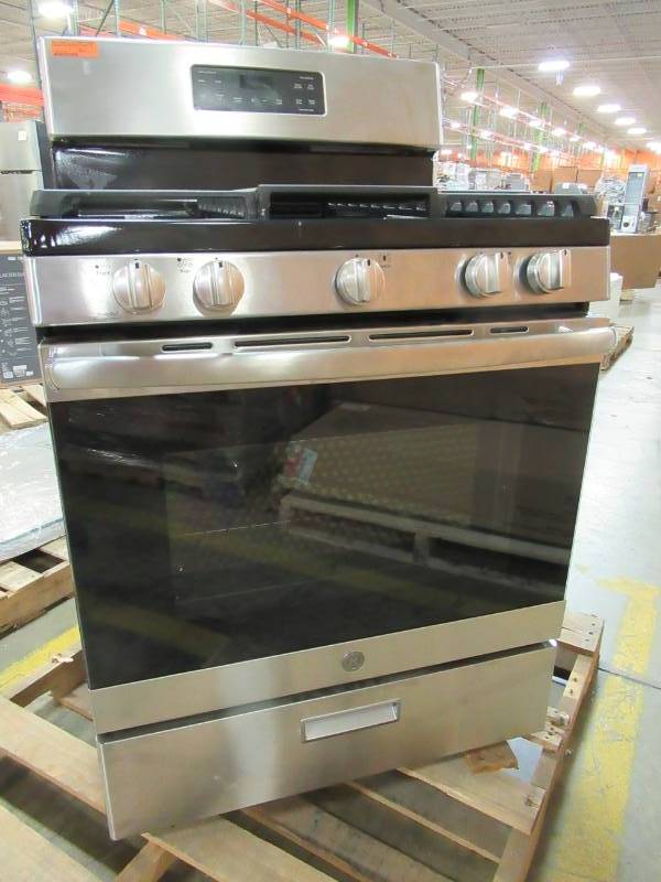 lot 146 image: GE 5-Burner 5-cu ft Steam Cleaning Freestanding Gas Range (Stainless Steel) 30 JGBS66REKSS