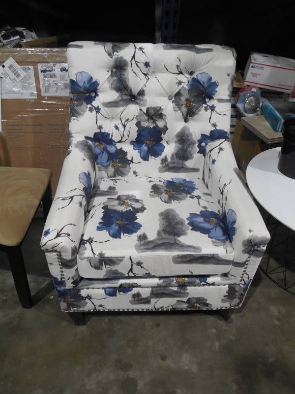 lot 47 image: Jaclyn Tufted Multi-Colored Floral Fabric Club Chair with Stud Accents by  Noble House