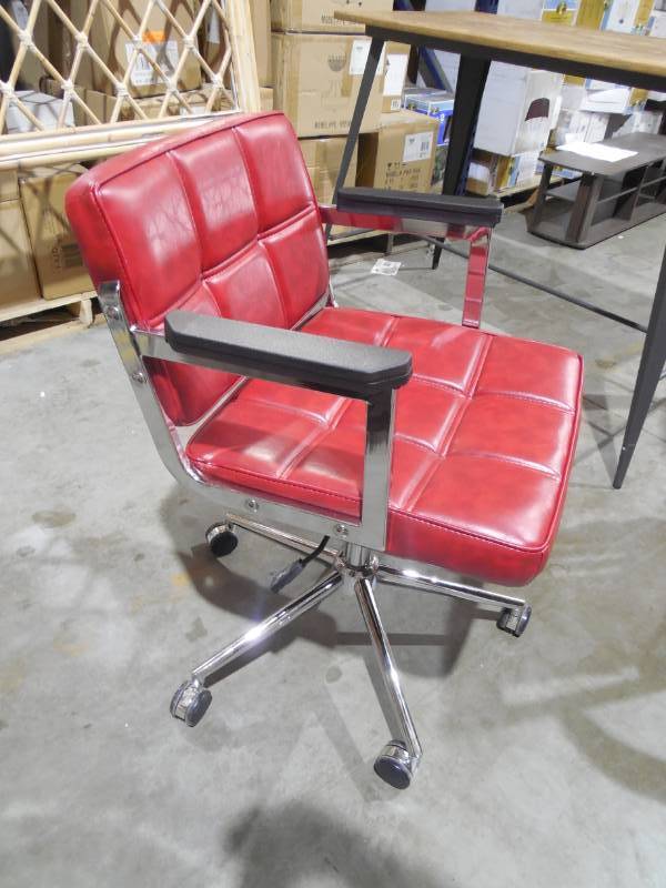 lot 63 image: Portray Red Mid Back Upholstered Vinyl Office Chair by  MODWAY