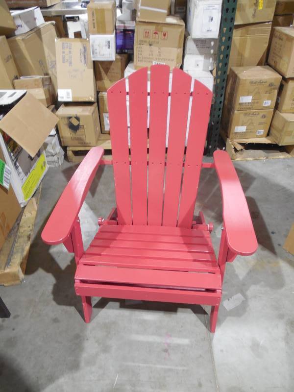 lot 82 image: POLYWOOD Traditional Curveback Sunset Red Plastic Outdoor Patio Adirondack Chair