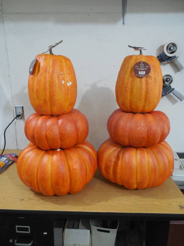 lot 37 image: (2) Holiday Living Fall Topiary of Pumpkins