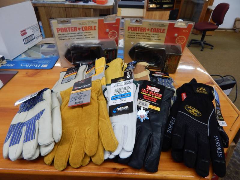 lot 55 image: Porter Cable Chargers and Glove Assortment