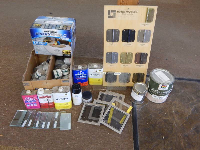 lot 104 image: Lot of stains, paints, decorative glass and screen