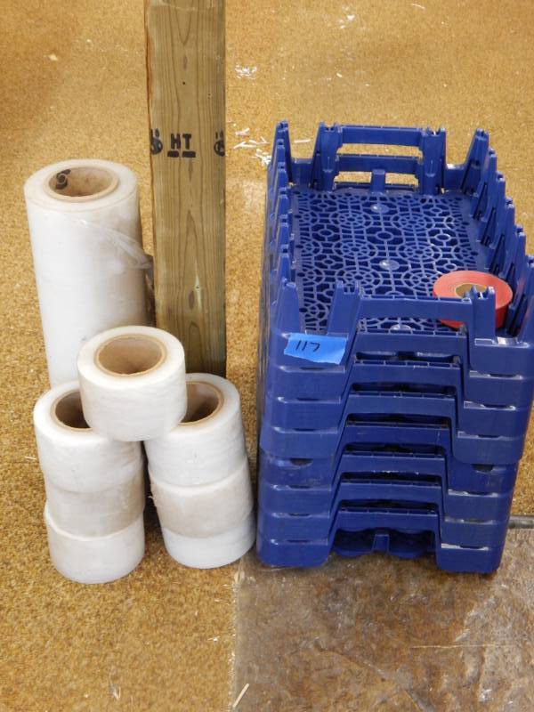 lot 117 image: Shrink Wrap, plastic beverage crates, flagging tape