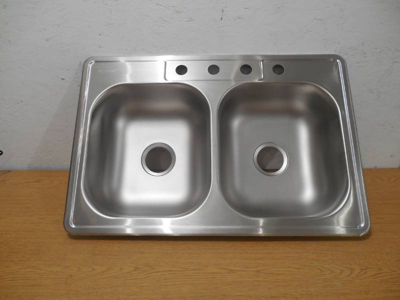 Stainless Steel 33 in. 4-Hole Double Bowl Kitchen Sink