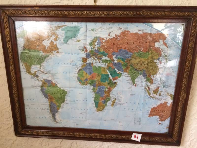 lot 21 image: Framed World Map