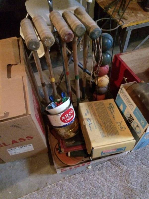 lot 128 image: Vintage Croquet Set, Wooden Blocks, Dominos and More