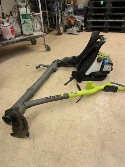 lot 718 image: RYOBI BACKPACK LEAF BLOWER AND ONE WEED EATER