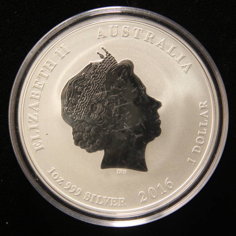 lot 13 image: 2016 AUSTRALIA YEAR OF THE MONKEY 1 TROY OZ .999 FINE SILVER IN AIRTITE