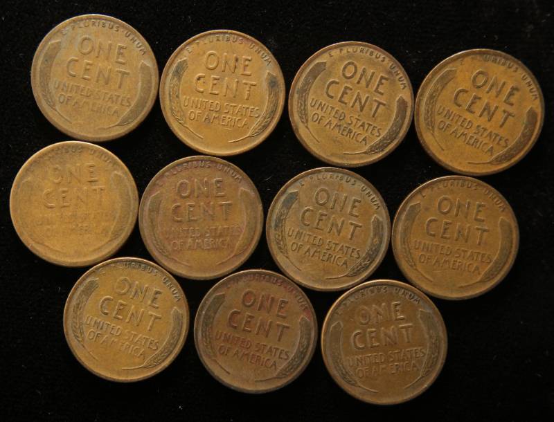 lot 18 image: GROUP OF 11 EARLY WHEAT CENTS 1919 PDS 1920 PDS 1925 PDS 1926 PD