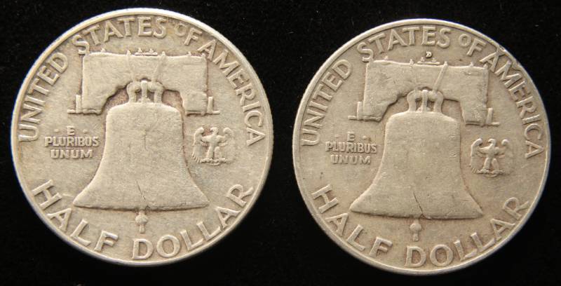 lot 34 image: 2 FRANKLIN HALF DOLLARS 1952 1954