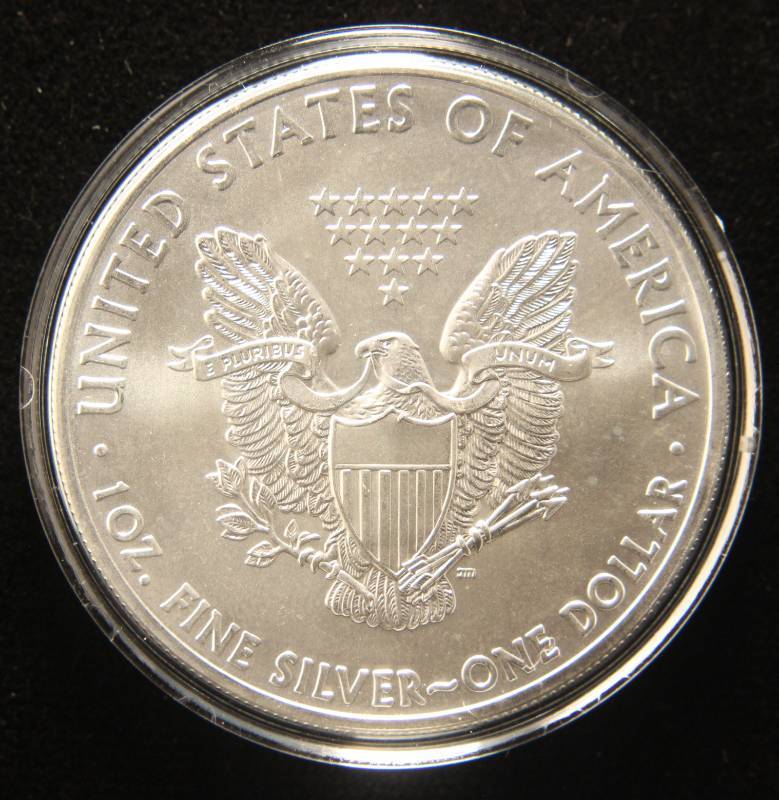 lot 45 image: 2012 AMERICAN SILVER EAGLE 1 TROY OZ. .999 FINE SILVER IN AIRTITE