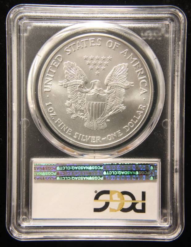 lot 46 image: 2002 AMERICAN SILVER EAGLE 1 TROY OZ. .999 FINE SILVER MS69 PCGS