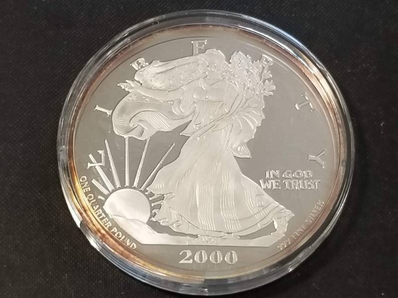 lot 09-B image: 4 TROY OZ .999 FINE SILVER 2000 SILVER EAGLE-SAINT GAUDENS DESIGN IN AIRTITE