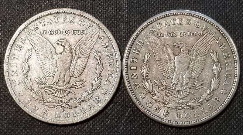 lot 17-A image: 2 MORGAN SILVER DOLLARS 1885-O 1921-S