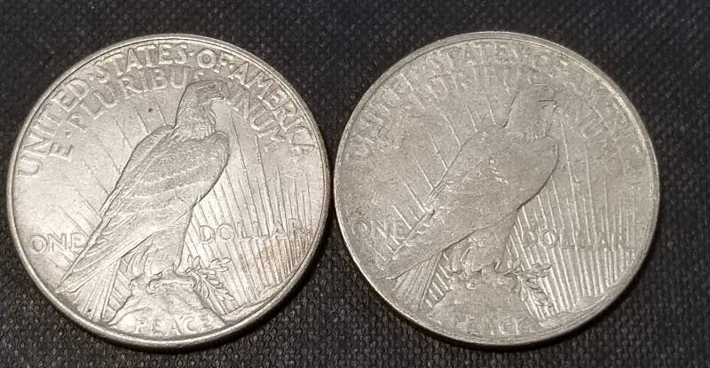 lot 20-B image: 2 PEACE SILVER DOLLARS 1922 1926-D