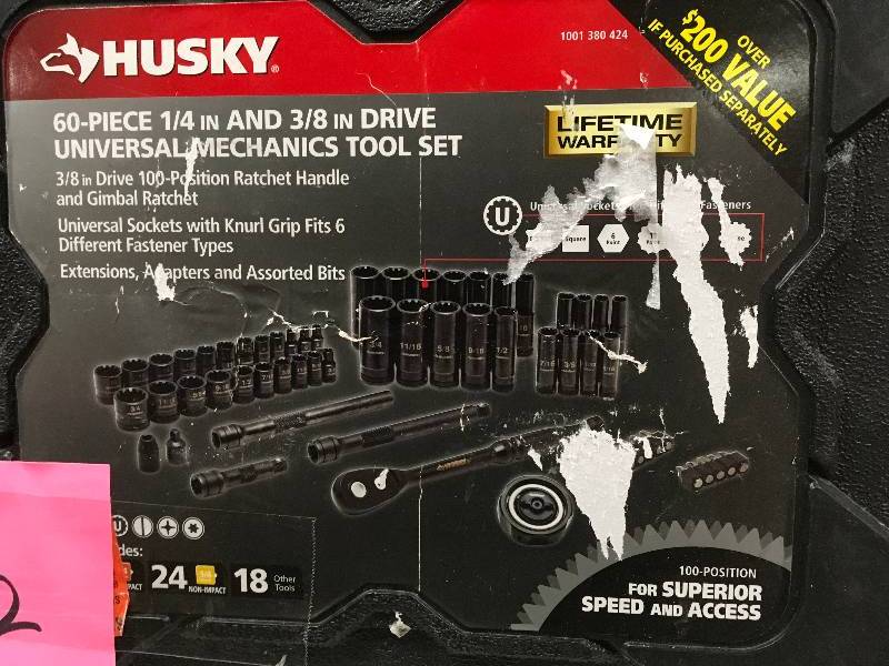 Husky 38 in. Drive 100-Position Universal SAE and Metric Mechanics Tool Set (60-Piece)  in good condition