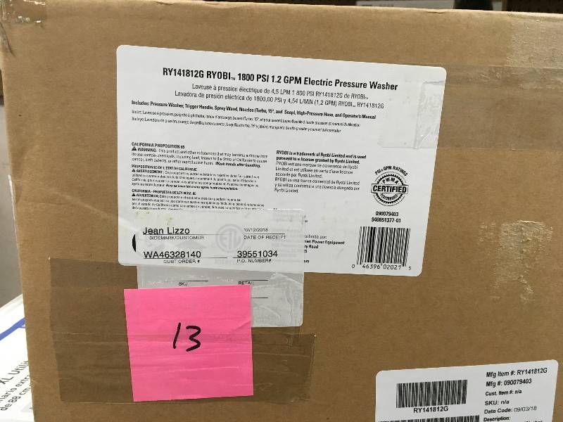 RYOBI 1,800 psi 1.2 GPM Electric Pressure Washer  in good condition