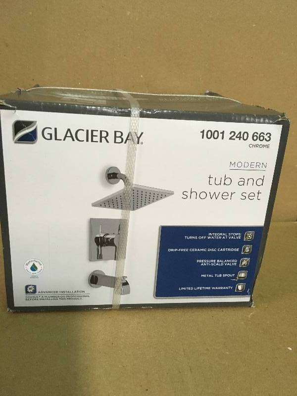 lot 4 image: Glacier Bay Modern Single-Handle 1-Spray Tub and Shower Faucet in Chrome in good condition