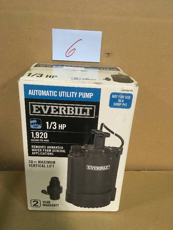 lot 6 image: Everbilt 13 HP Automatic Utility Pump in good condition
