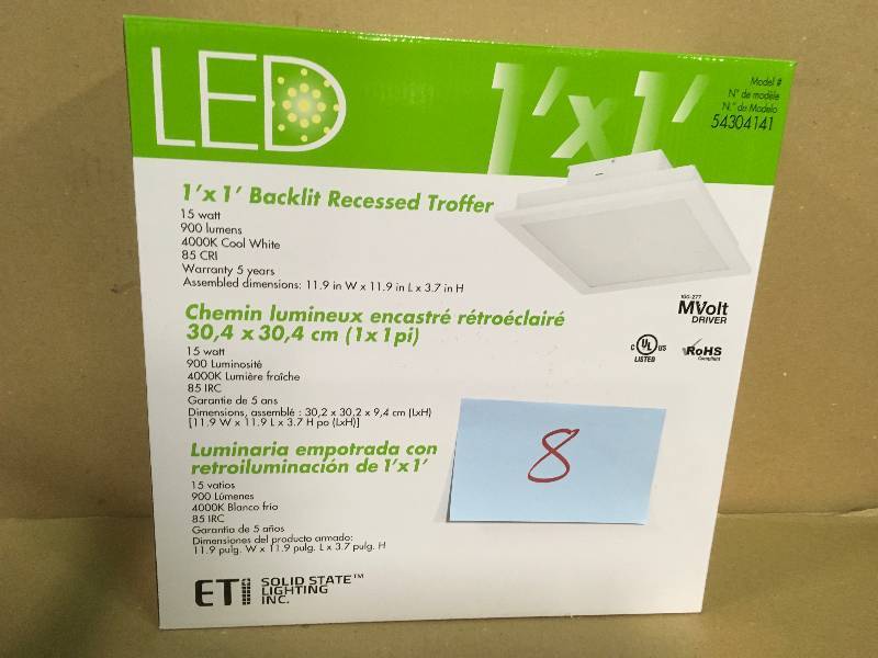 lot 8 image: ETi Commercial Drop Ceiling 1 ft. x 1 ft. White 4000K Integrated LED Flat Panel Troffer in good condition
