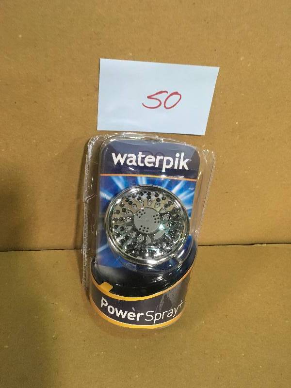 lot 50 image: Waterpik Vardon 5-Spray 3.75 in. Showerhead in Chrome in good condition