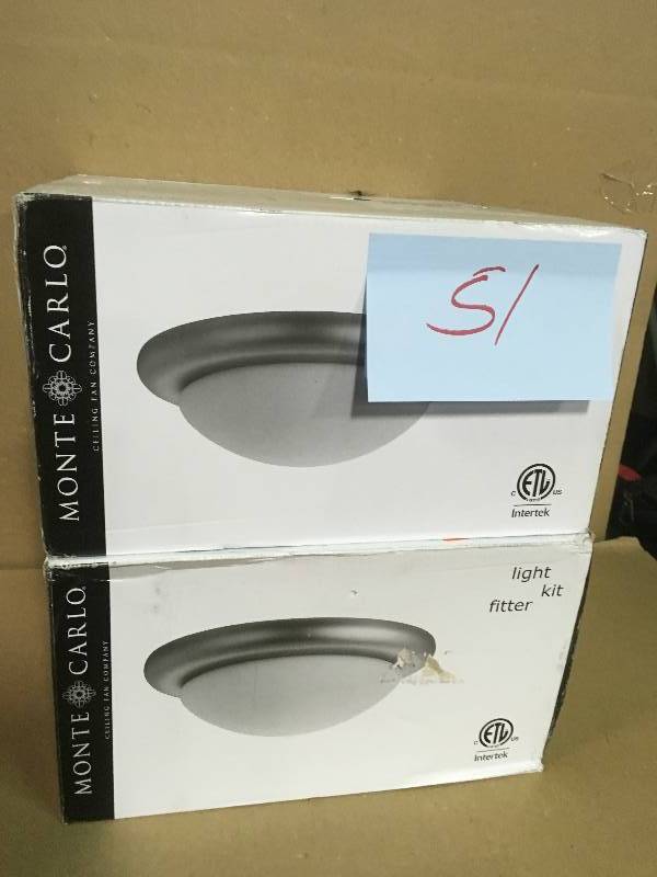lot 51 image: Monte Carlo Brushed Steel Ceiling Fan Light Kit in good condition