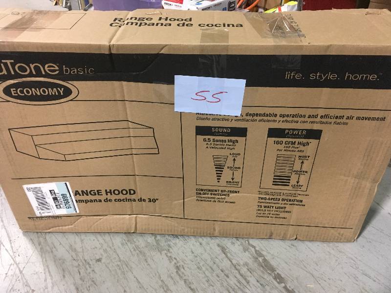 lot 55 image: NuTone RL6200 Series 30 in. Ductless Under Cabinet Range Hood with Light in White in good condition
