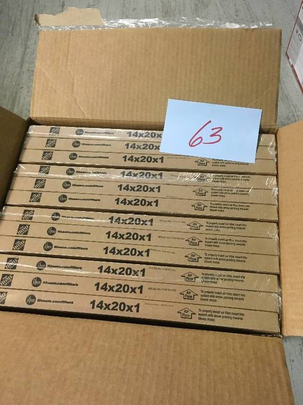 lot 63 image: Rheem 14 in. x 20 in. x 1 in. Basic Household Pleated FPR 4 Air Filter in good condition
