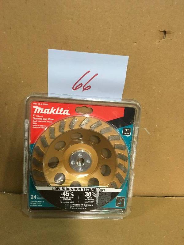 lot 66 image: Makita 7 in. Turbo 24 Segment Diamond Cup Wheel, Low-Vibration, Compatible with Angle Grinders with electronic controller in good condition