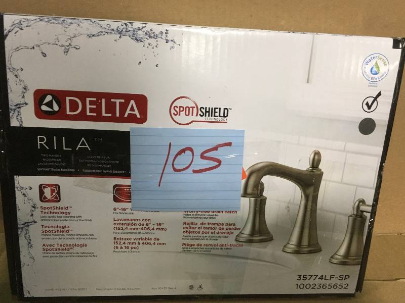lot 105 image: Delta Rila 8 in. Widespread 2-Handle Bathroom Faucet in SpotShield Brushed Nickel in good condition