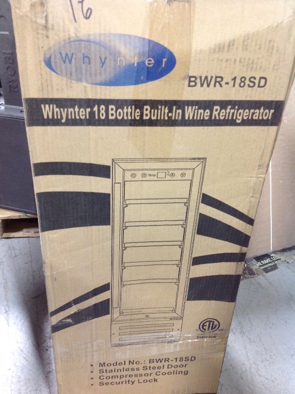 lot 121 image: Whynter 18-Bottle Built-In Wine Refrigerator in Stainless Steel not used