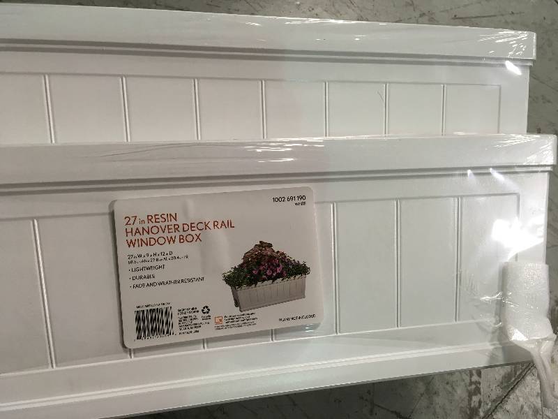 lot 4 image: Hanover 27 in. White Resin Beadboard Deck Rail Planter  in good condition