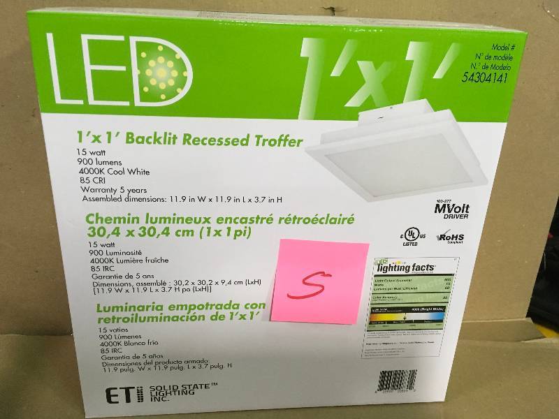 lot 5 image: ETi Commercial Drop Ceiling 1 ft. x 1 ft. White 4000K Integrated LED Flat Panel Troffer  in good condition