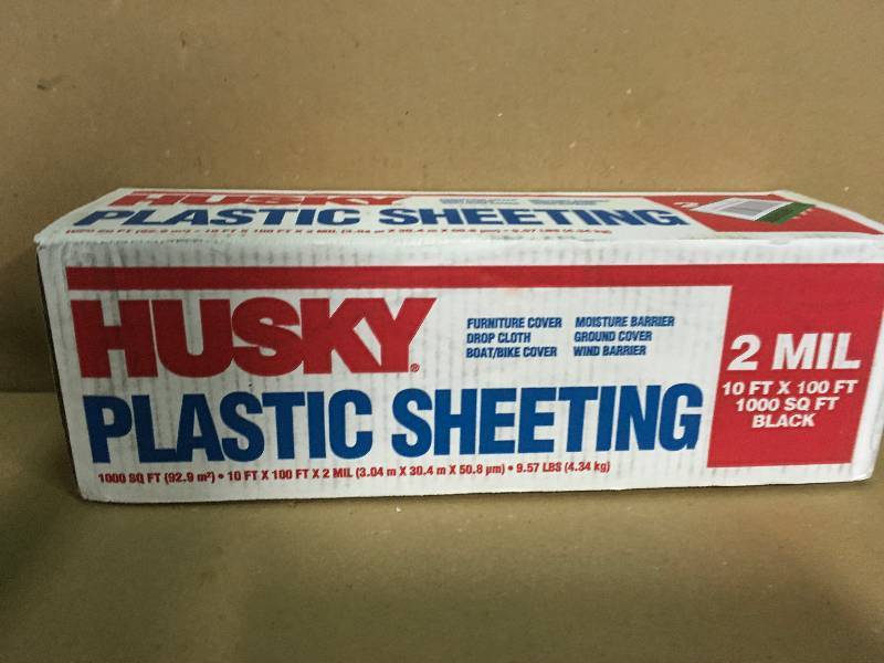 lot 6 image: HUSKY 10 ft. x 100 ft. Black 2 mil Plastic Sheeting not used