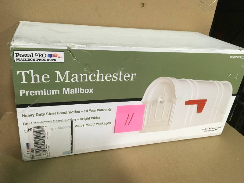 lot 11 image: Postal Pro Manchester Steel and Aluminum White Post Mount Mailbox  in good condition