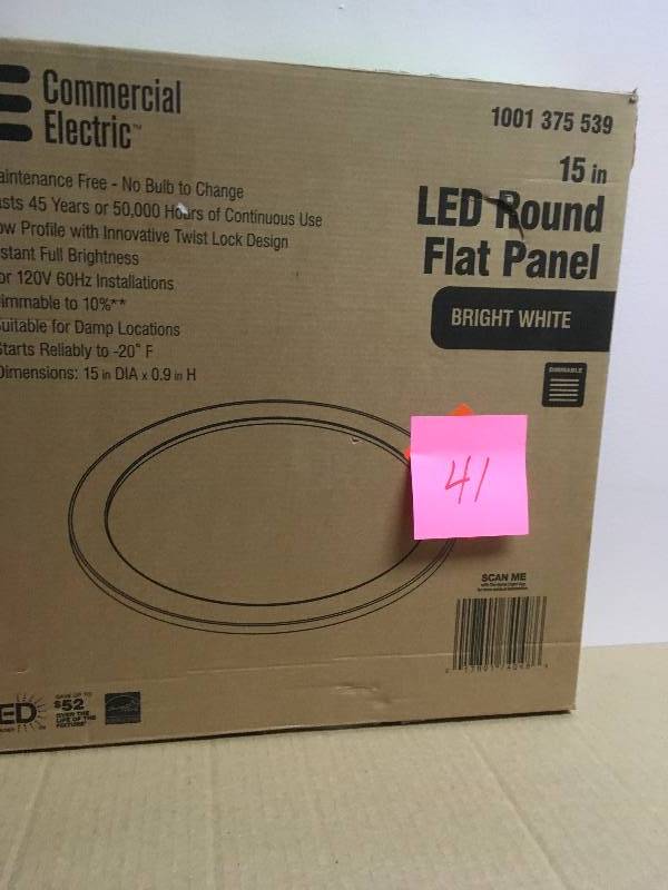 lot 41 image: Commercial Electric 15 in. White LED Edge-Lit Flat Round Panel Flush Mount Light  in good condition