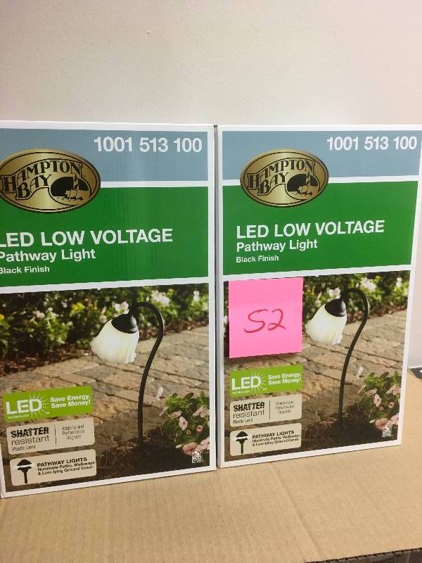 lot 52 image: Hampton Bay Low-Voltage Black Outdoor Integrated LED Black Landscape Path Light with White Tulip Shade  in good condition