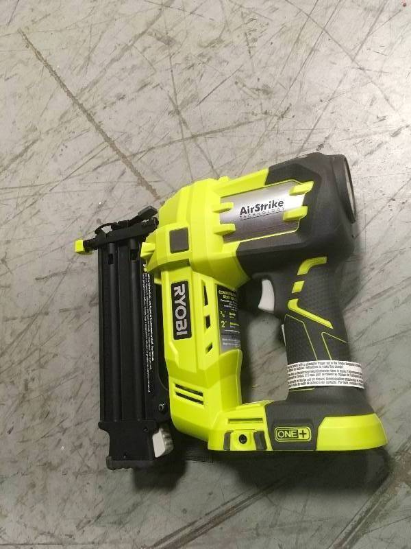 lot 63 image: RYOBI 18-Volt ONE Cordless AirStrike 18-Gauge Brad Nailer (Tool-Only)  in good condition