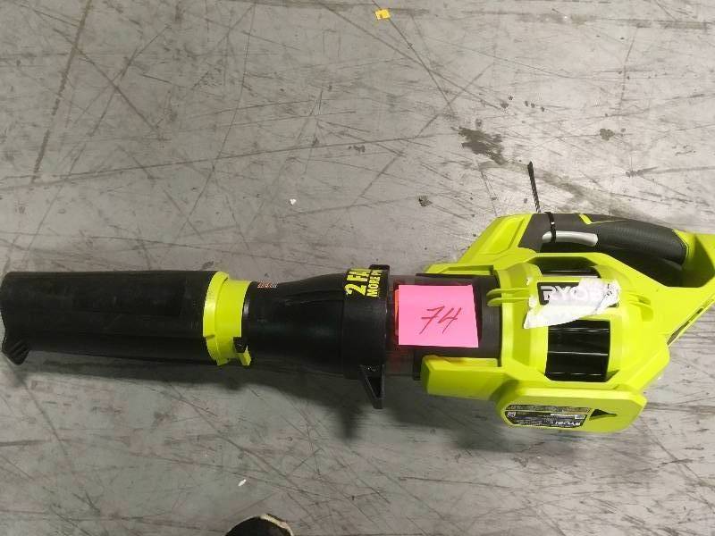 lot 74 image: RYOBI 110 MPH 480 CFM Variable-Speed Turbo 40-Volt Lithium-ion Cordless Jet Fan Leaf Blower - Battery and Charger Not Included  in good condition