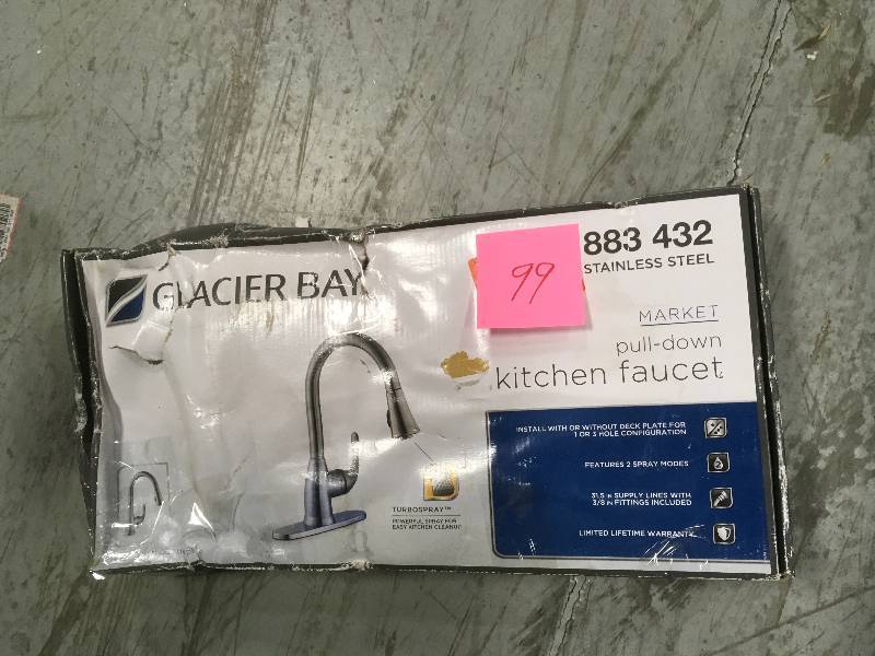 lot 99 image: Glacier Bay Market Single-Handle Pull-Down Kitchen Faucet with TurboSpray and FastMount in Stainless Steel  in good condition
