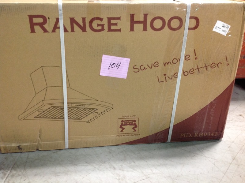 lot 104 image: AKDY 30 in. Convertible Kitchen Wall Mount Range Hood with Lights in Brushed Stainless Steel not used