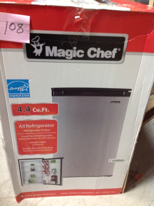 lot 108 image: Magic Chef 4.4 cu. ft. Mini Fridge with Freezerless Design in Stainless Steel in good conditions