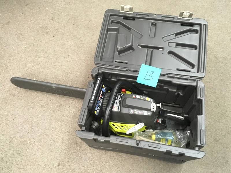 lot 13 image: RYOBI 18 in. 38cc 2-Cycle Gas Chainsaw with Heavy Duty Case in good condition