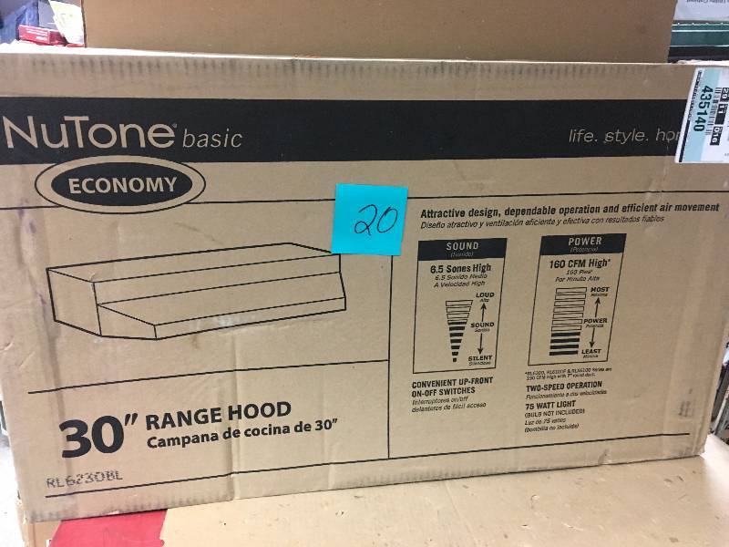 lot 20 image: NuTone RL6200 Series 30 in. Ductless Under Cabinet Range Hood with Light in Black