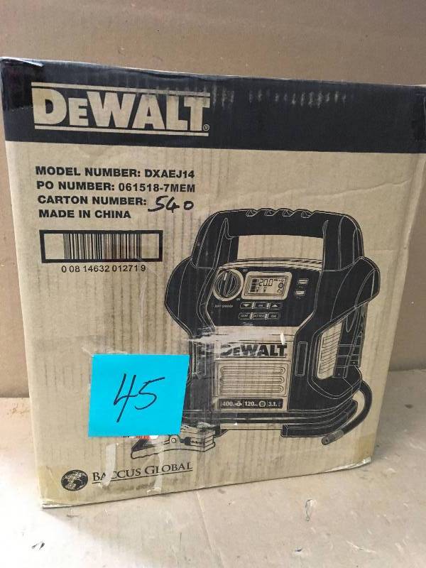 lot 45 image: DEWALT 1400 Peak Amp Jump Starter with Digital Compressor in good condition