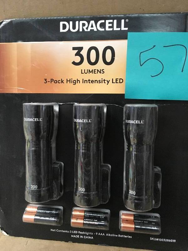 lot 57 image: Duracell 300-Lumen LED Flashlight with Batteries (3-Pack) not used