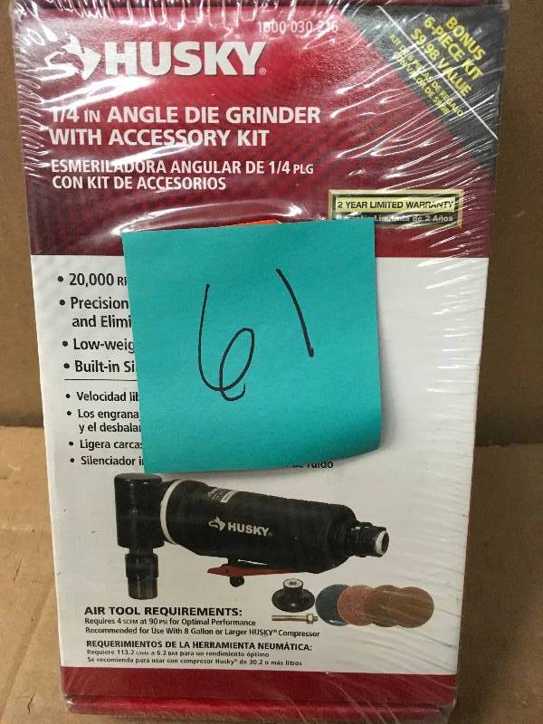 lot 61 image: Husky 14 Angle Die Grinder W Accessory Kit in good condition