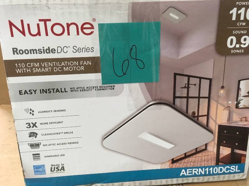 lot 68 image: NuTone Roomside Series DC 110 CFM Ceiling Bathroom Exhaust Fan with LED Light, CleanCover and Humidity Sensing, ENERGY STAR in good condition