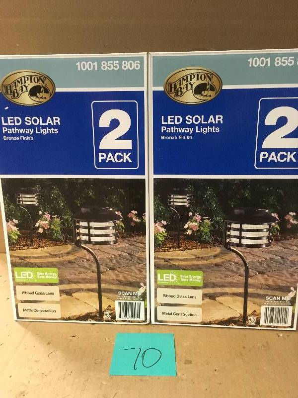 lot 70 image: Hampton Bay Solar Bronze Outdoor Integrated LED New Age Pagoda Landscape Path Light (2-Pack) not used